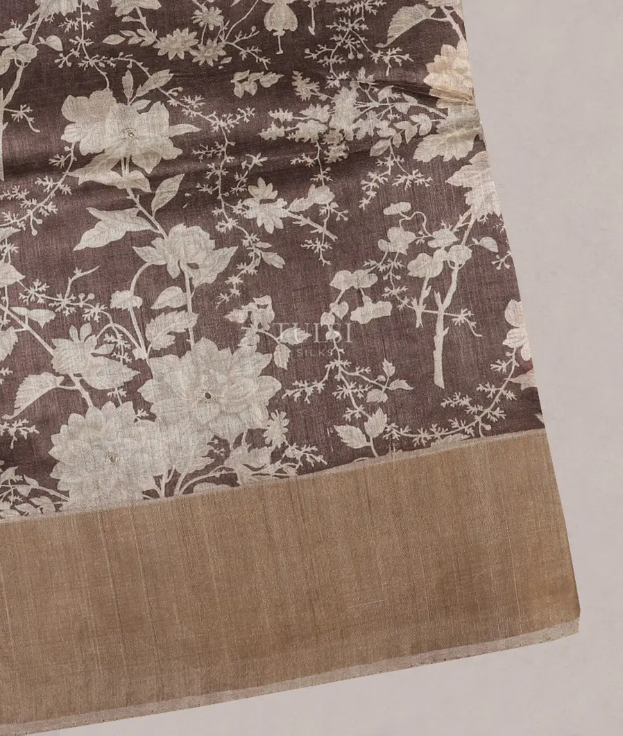 Brownish Grey Tussar Printed Saree T558024-image