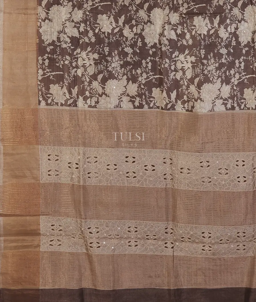 Brownish Grey Tussar Printed Saree T5580244
