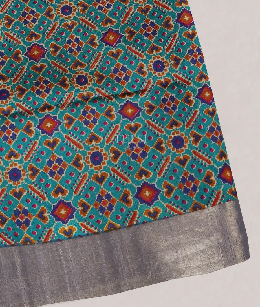 Blue Printed Raw Silk Saree T554742-image