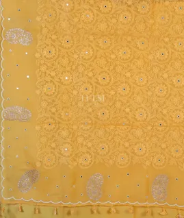 Yellow Kora Organza Embroidery Saree T5648284