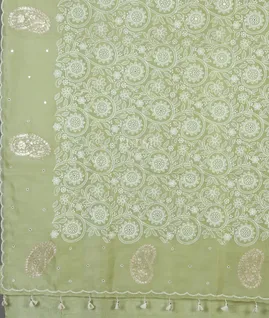 Light Green Kora Organza Embroidery Saree T5648294