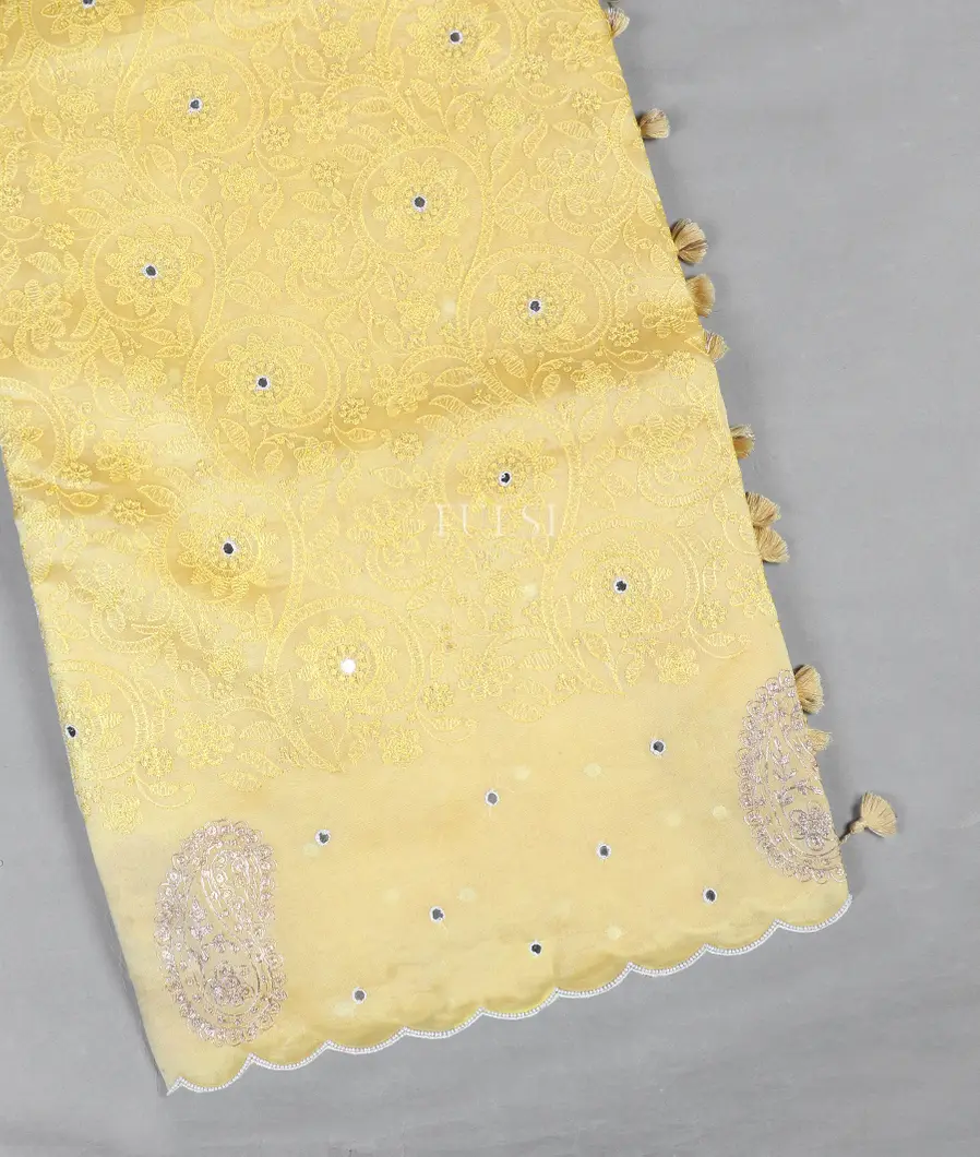 Yellow Kora Organza Embroidery Saree T564840-image