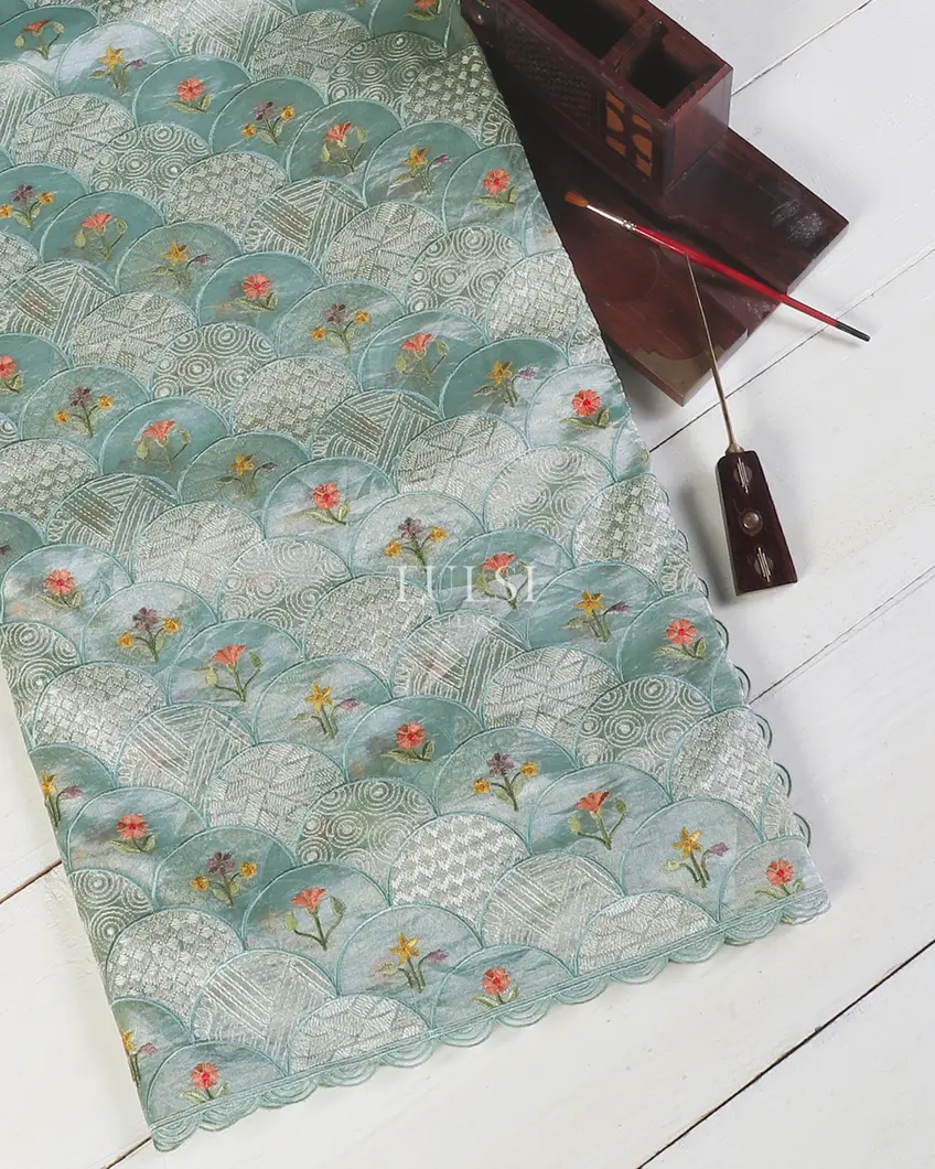 Blue Kora Tissue Organza Embroidery Saree T564442-image