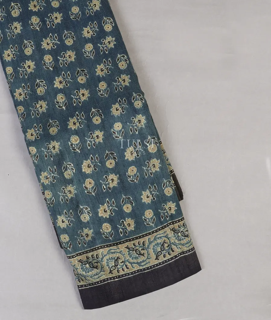 Blue Ajrakh Printed Raw Silk Saree T542722-image