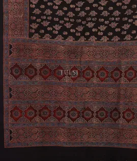 Black Ajrakh Printed Raw Silk Saree T5563524