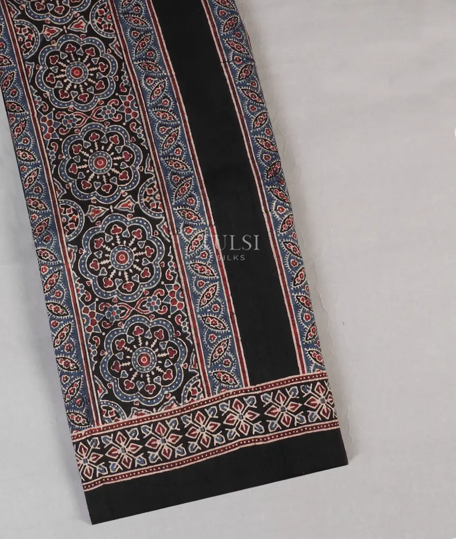 Black Ajrakh Printed Raw Silk Saree T542728-image