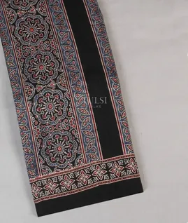 Black Ajrakh Printed Raw Silk Saree T5427281
