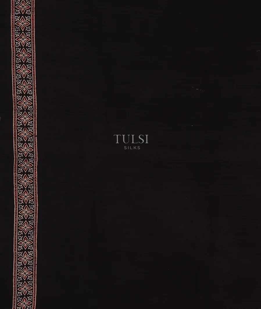 Black Ajrakh Printed Raw Silk Saree T5427283