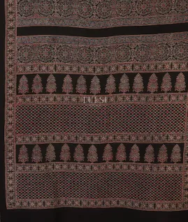 Black Ajrakh Printed Raw Silk Saree T5427284