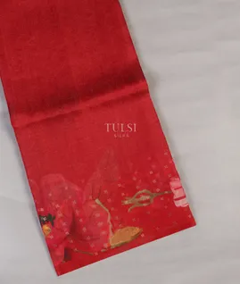 Red Tissue Organza Printed Saree T5652071