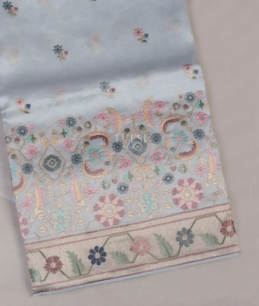 Blue Kora Organza Embroidery Saree T566331-image