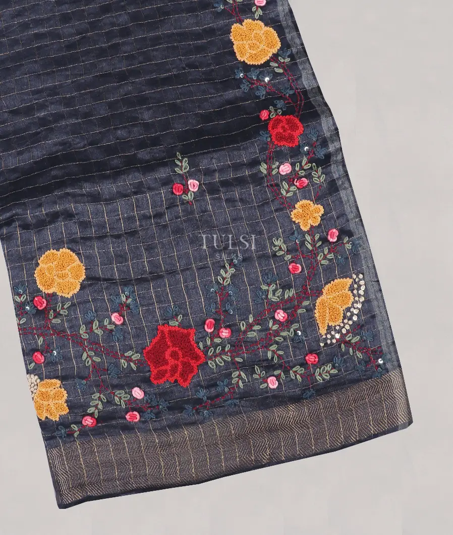Blue Linen Embroidery Saree T562681-image