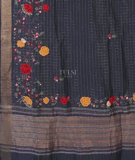 Blue Linen Embroidery Saree T5626814