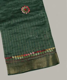 Green Linen Embroidery Saree T5491371