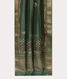 Green Linen Embroidery Saree T5491372