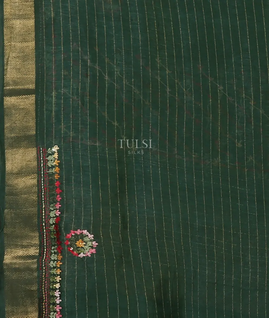 Green Linen Embroidery Saree T5491373