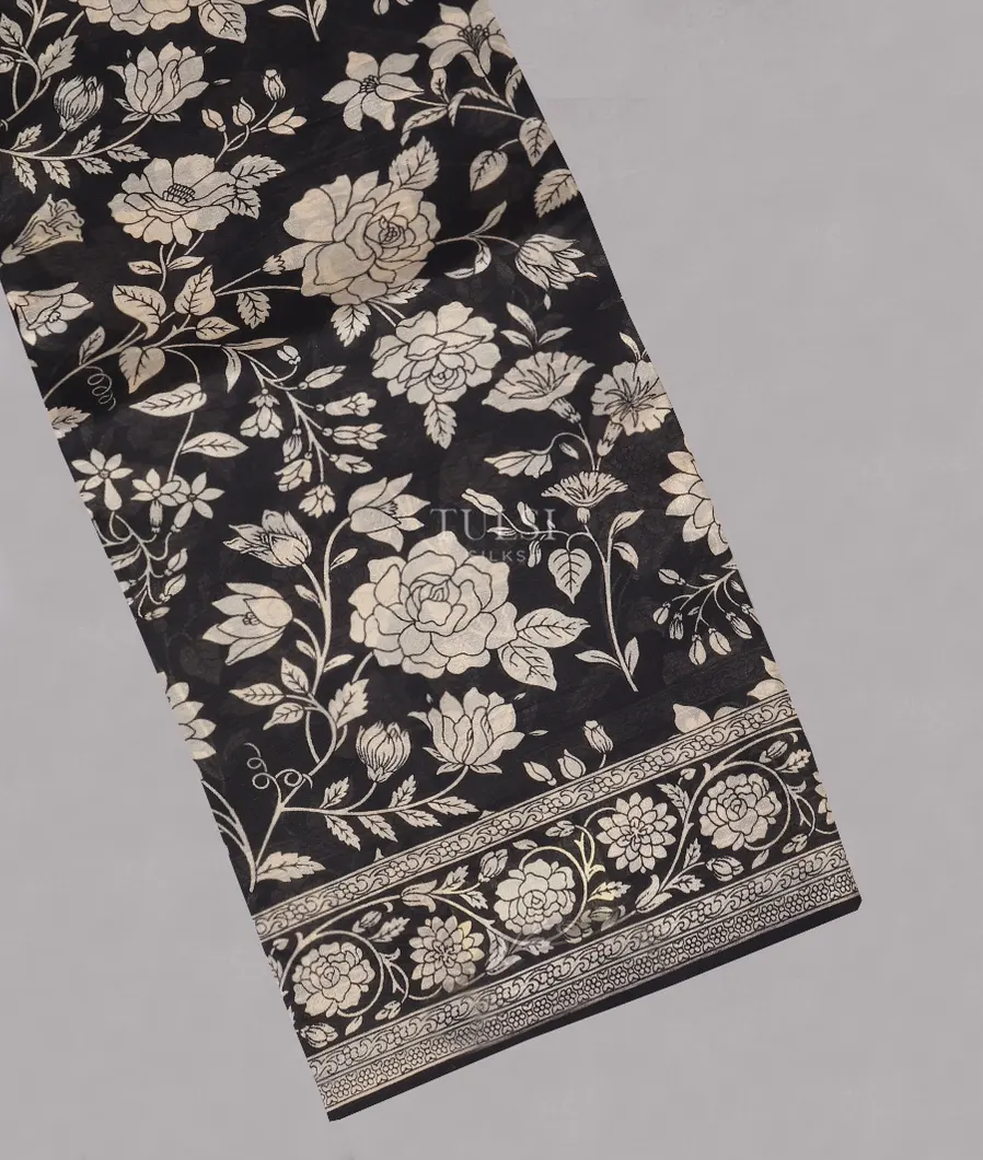 Black Printed Silk Saree T550428-image