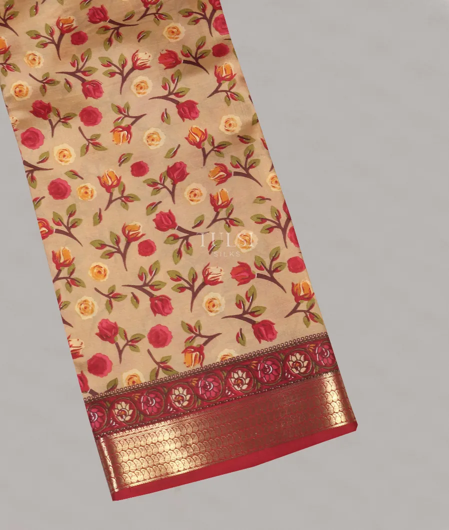 Beige Printed Silk Saree T562358-image