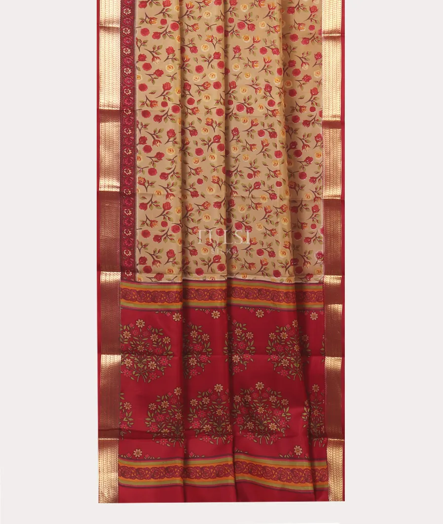 Beige Printed Silk Saree T5623582