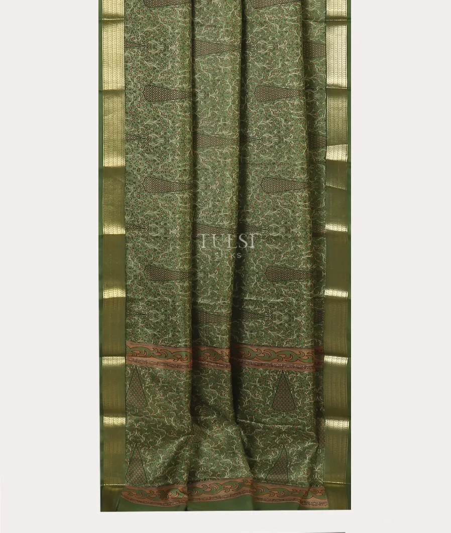 Green Printed Silk Saree T5623572