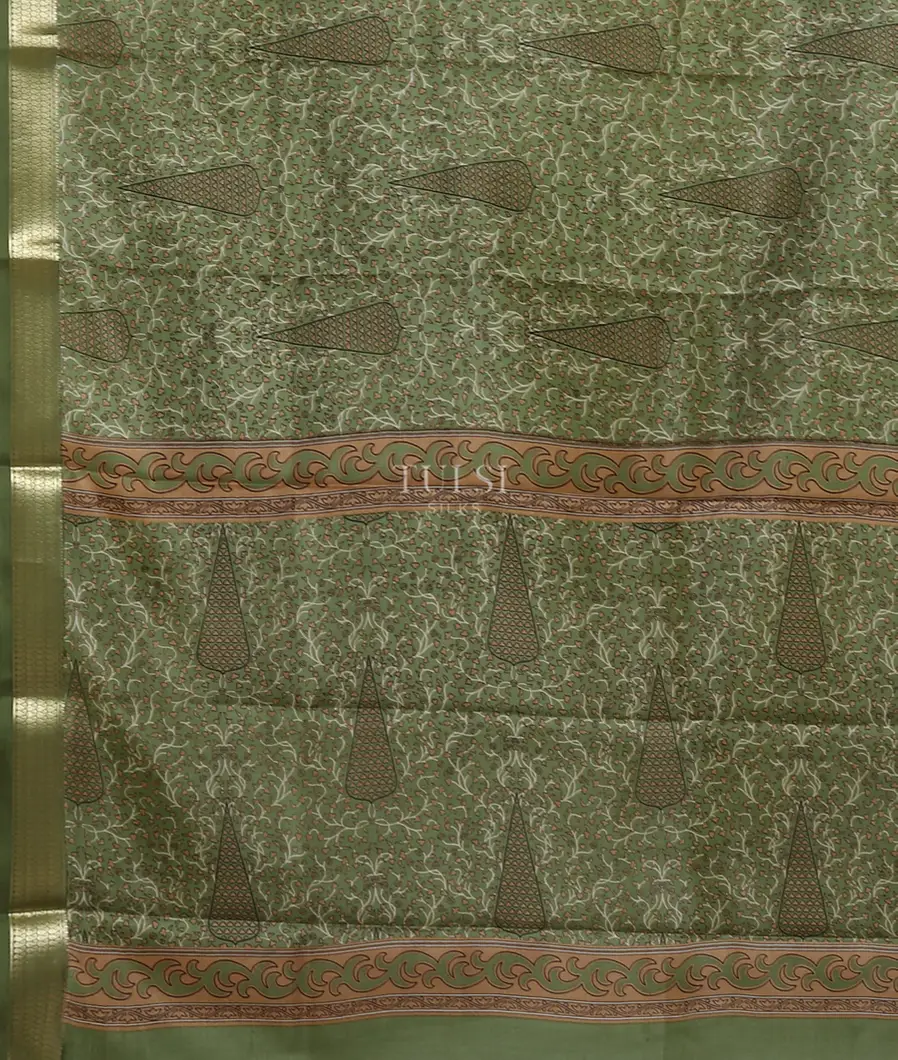 Green Printed Silk Saree T5623574