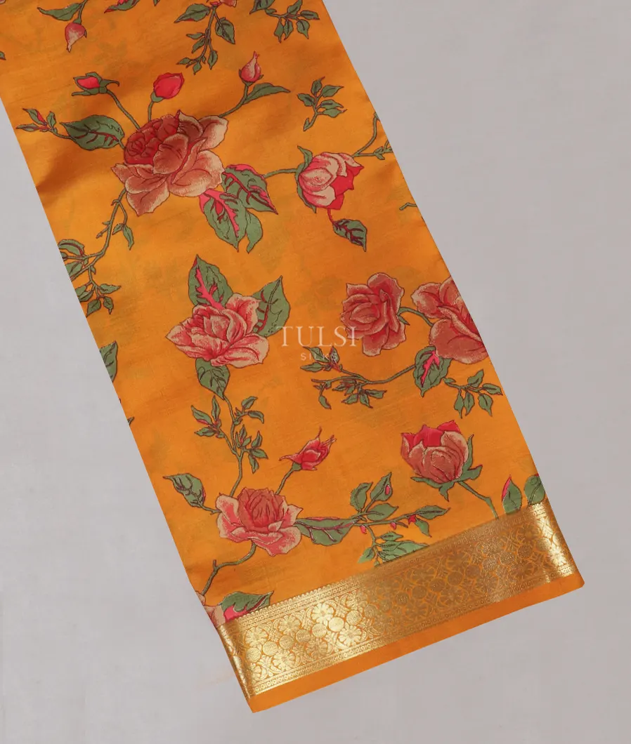 Yellow Printed Silk Saree T562361-image
