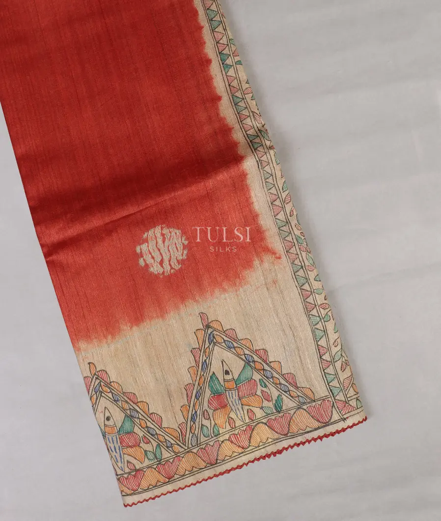 Red Tussar Printed Saree T565312-image
