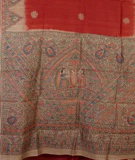 Red Tussar Printed Saree T5653124