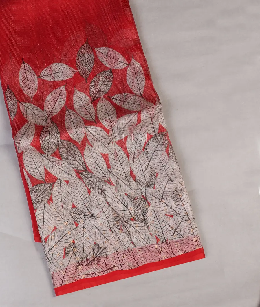 Red Tissue Organza Printed Saree T565193-image