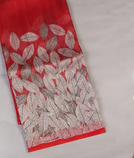 Red Tissue Organza Printed Saree T5651931