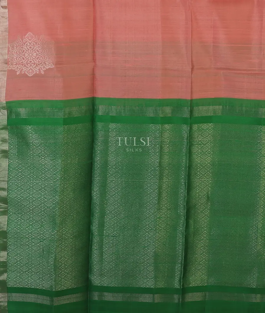 Salmon Pink Woven Raw Silk Saree T5395214