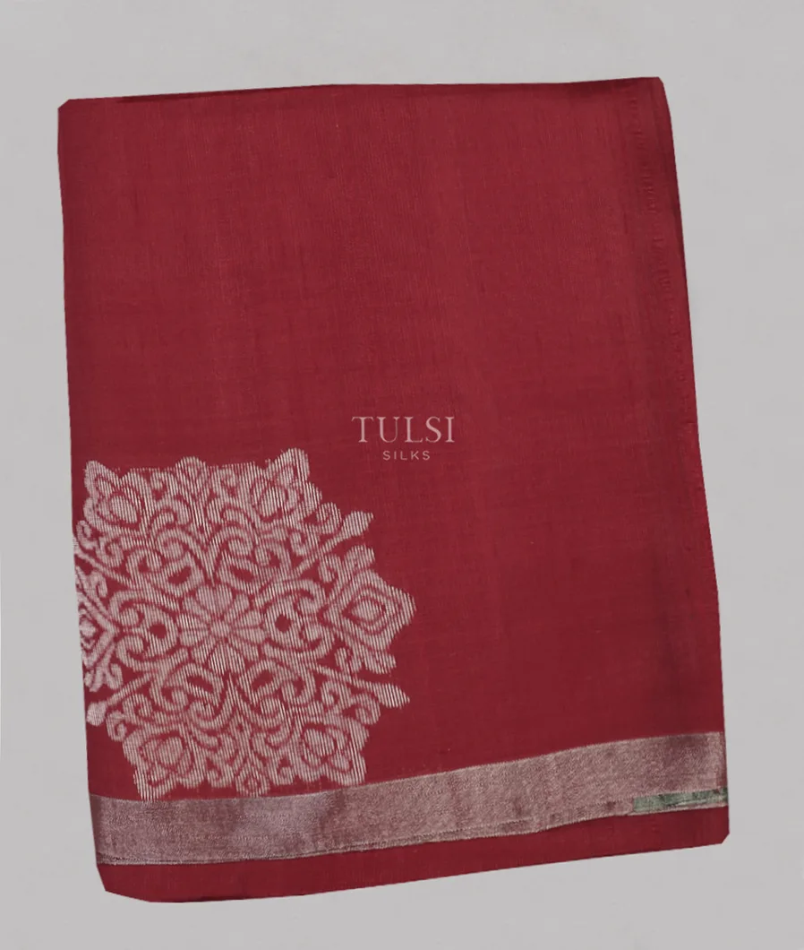 Red Woven Raw Silk Saree T539519-image