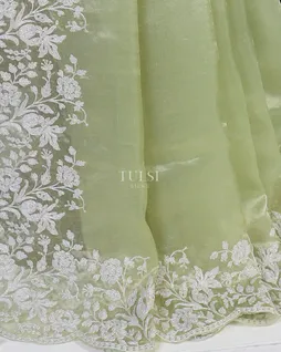 Green Kora Tissue Organza Embroidery Saree T5644475