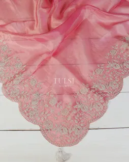 Pink Kora Tissue Organza Embroidery Saree T5644491