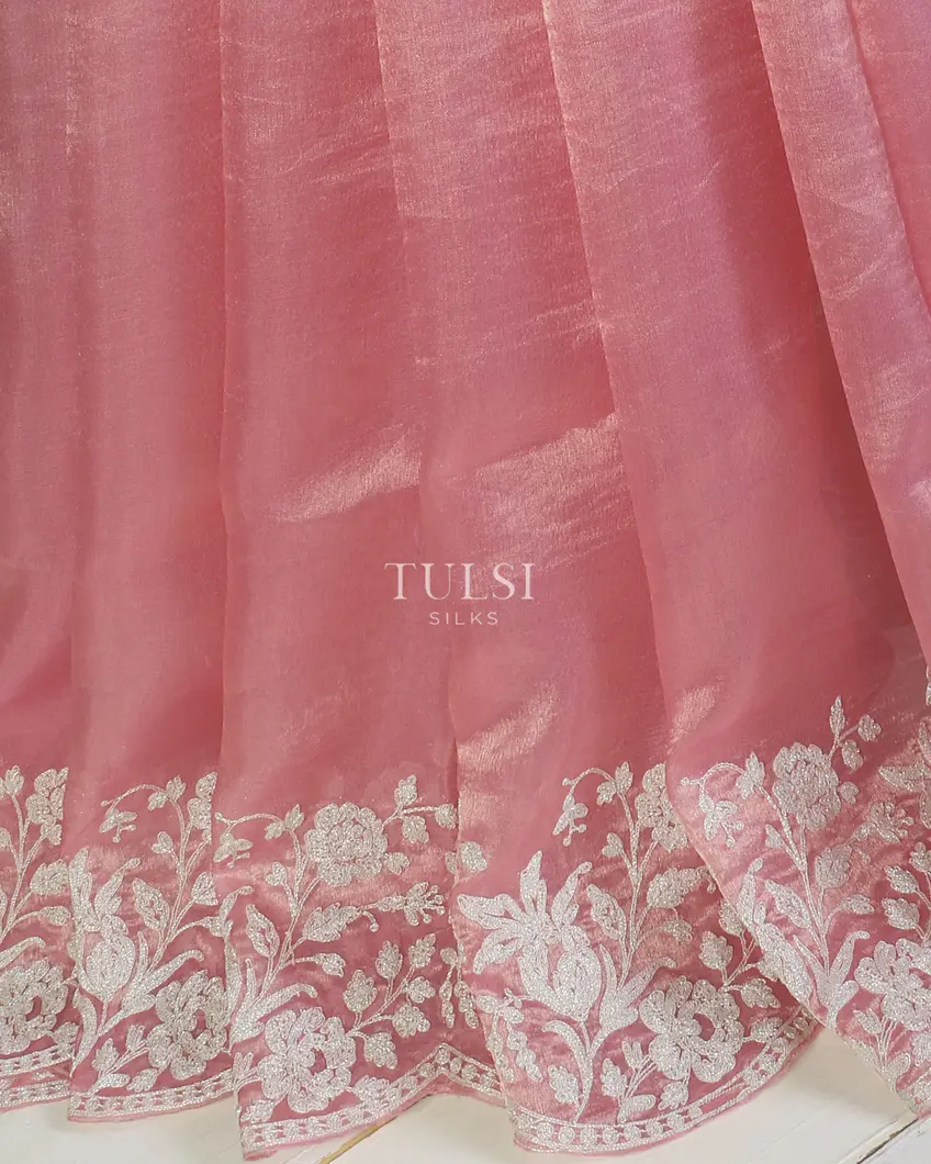 Pink Kora Tissue Organza Embroidery Saree T5644492