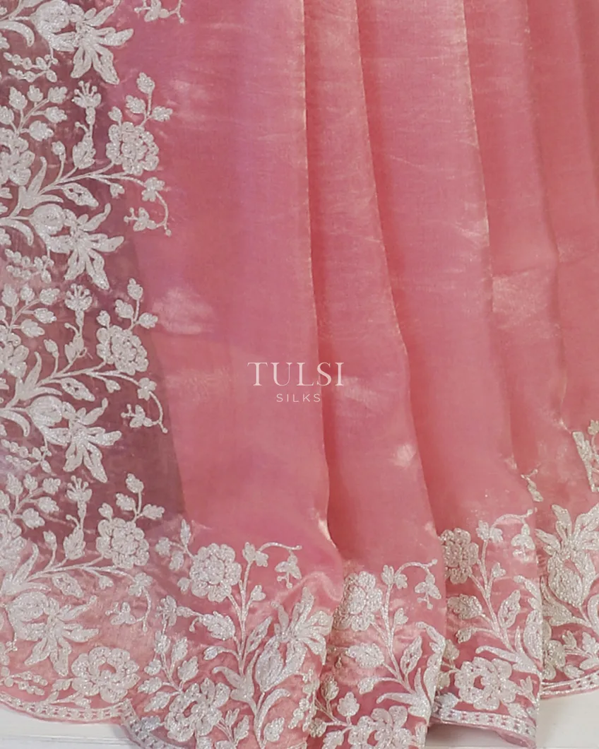 Pink Kora Tissue Organza Embroidery Saree T5644495