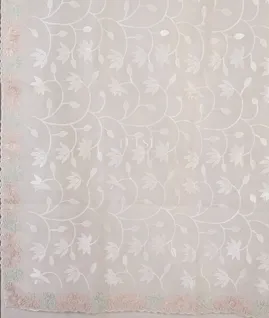 White Kora Organza Embroidery Saree T4654634
