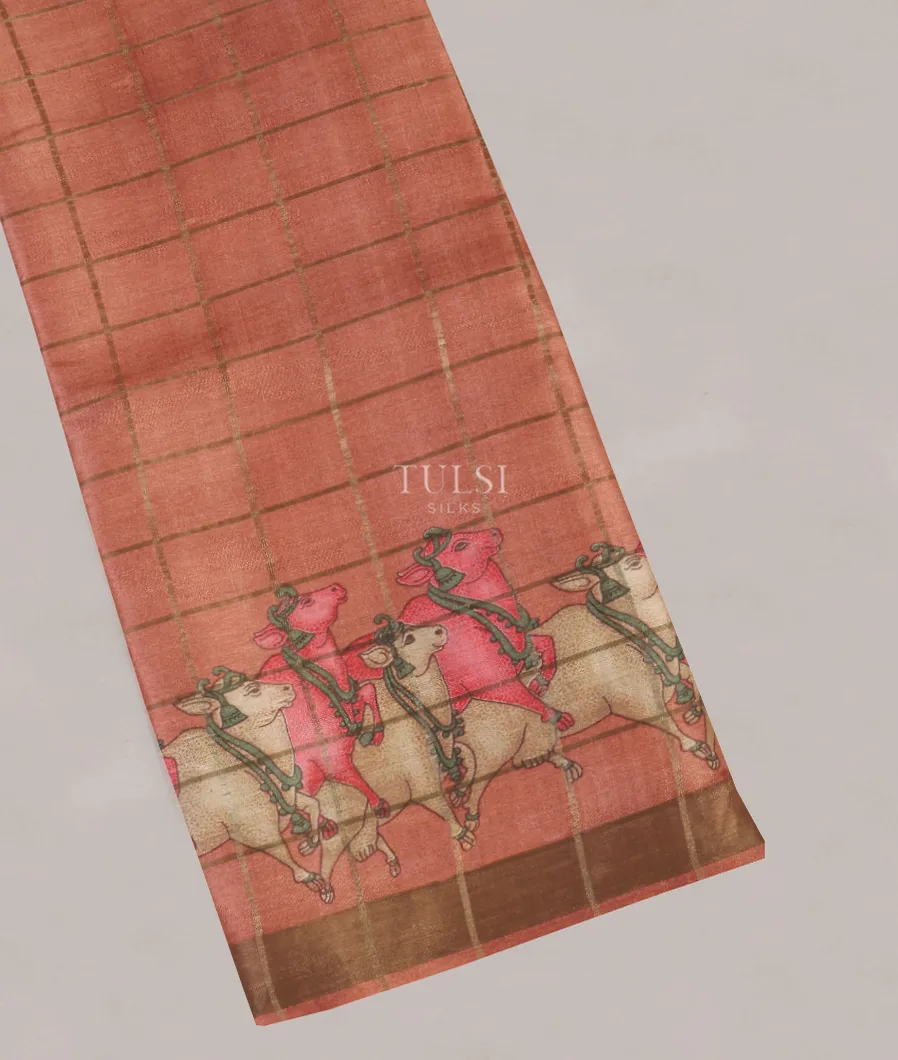 Salmon Pink Tussar Printed Saree T558648-image