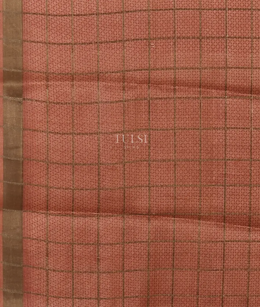 Salmon Pink Tussar Printed Saree T5586483