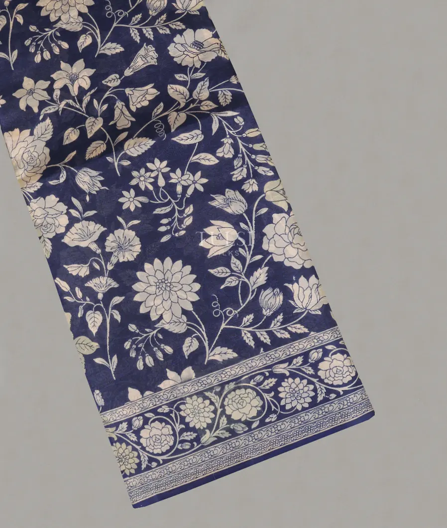 Blue Printed Silk Saree T550408-image