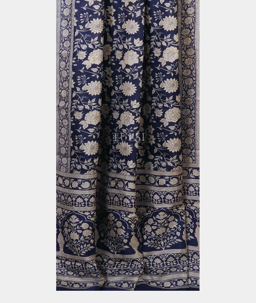 Blue Printed Silk Saree T5504082