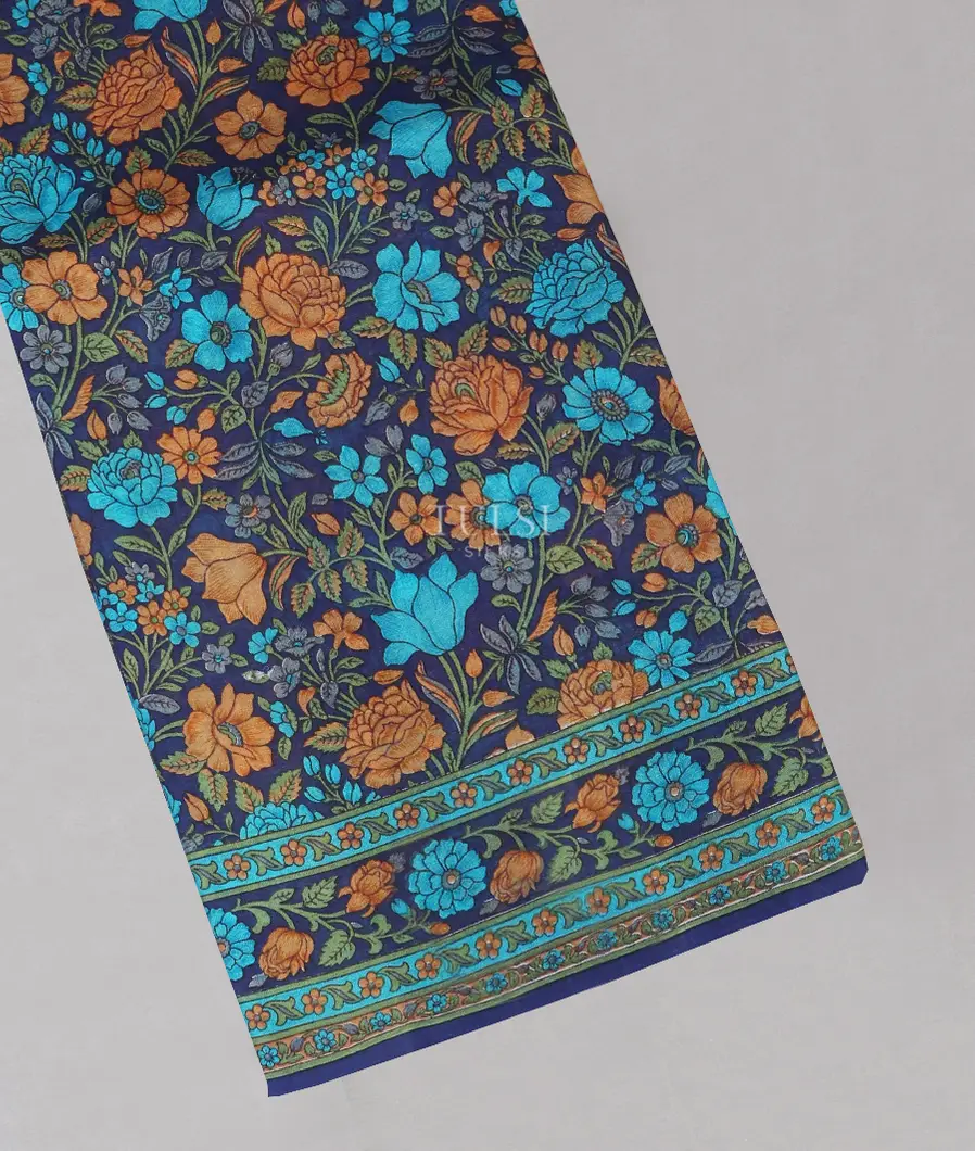 Blue Printed Silk Saree T550419-image