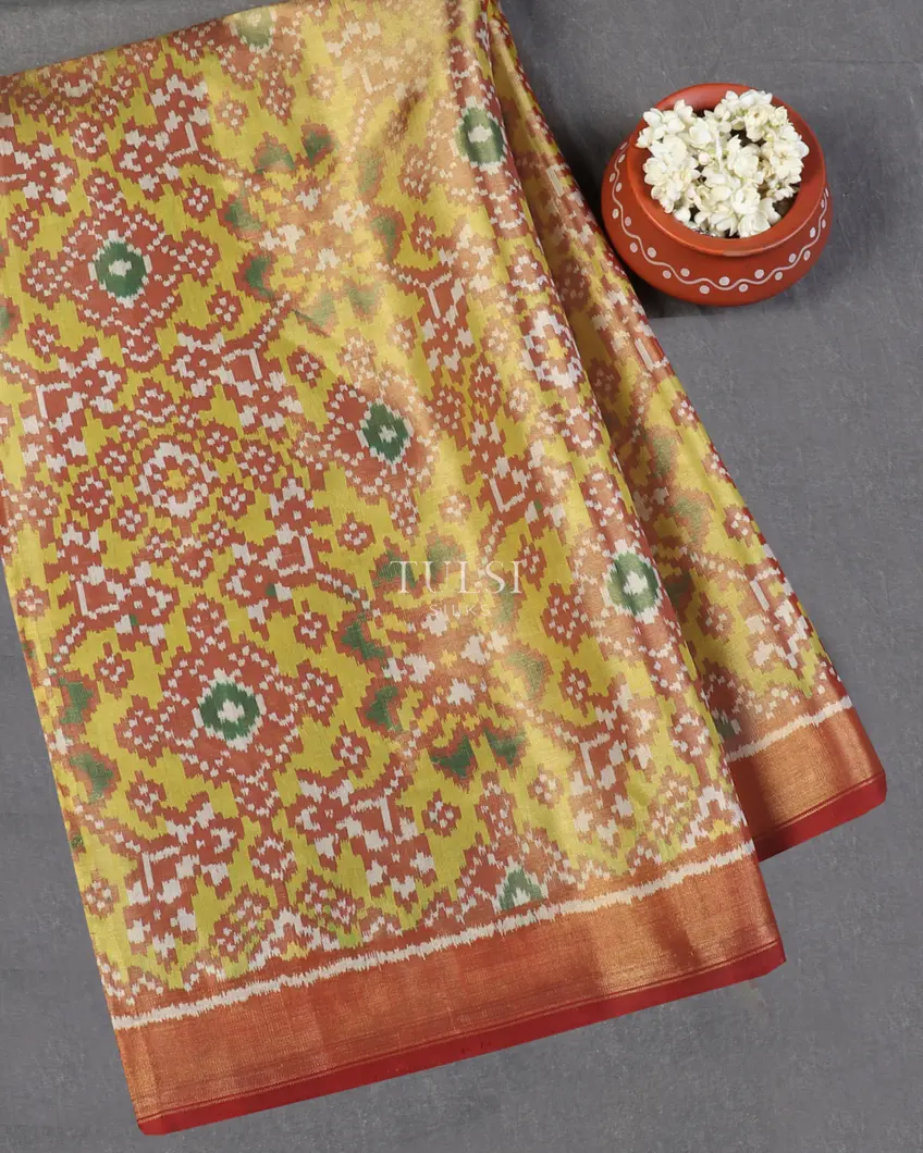 Yellowish Green Tissue Patola Silk Saree T566883-image