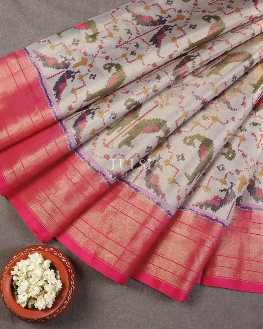Grey Tissue Patola Silk Saree T5668865