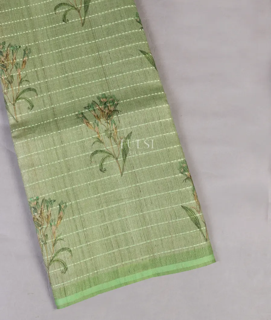 Green Tussar Printed Saree T534015-image