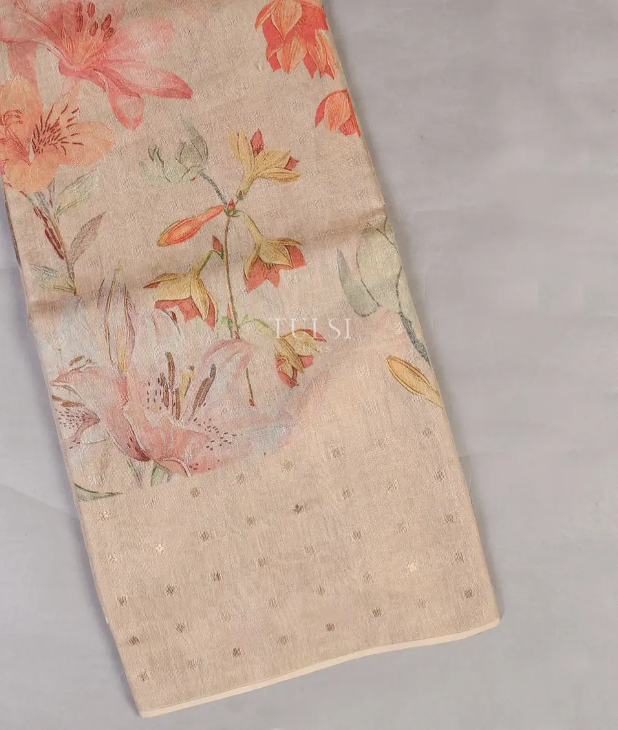 Beige Tissue Tussar Printed Saree T524893-image