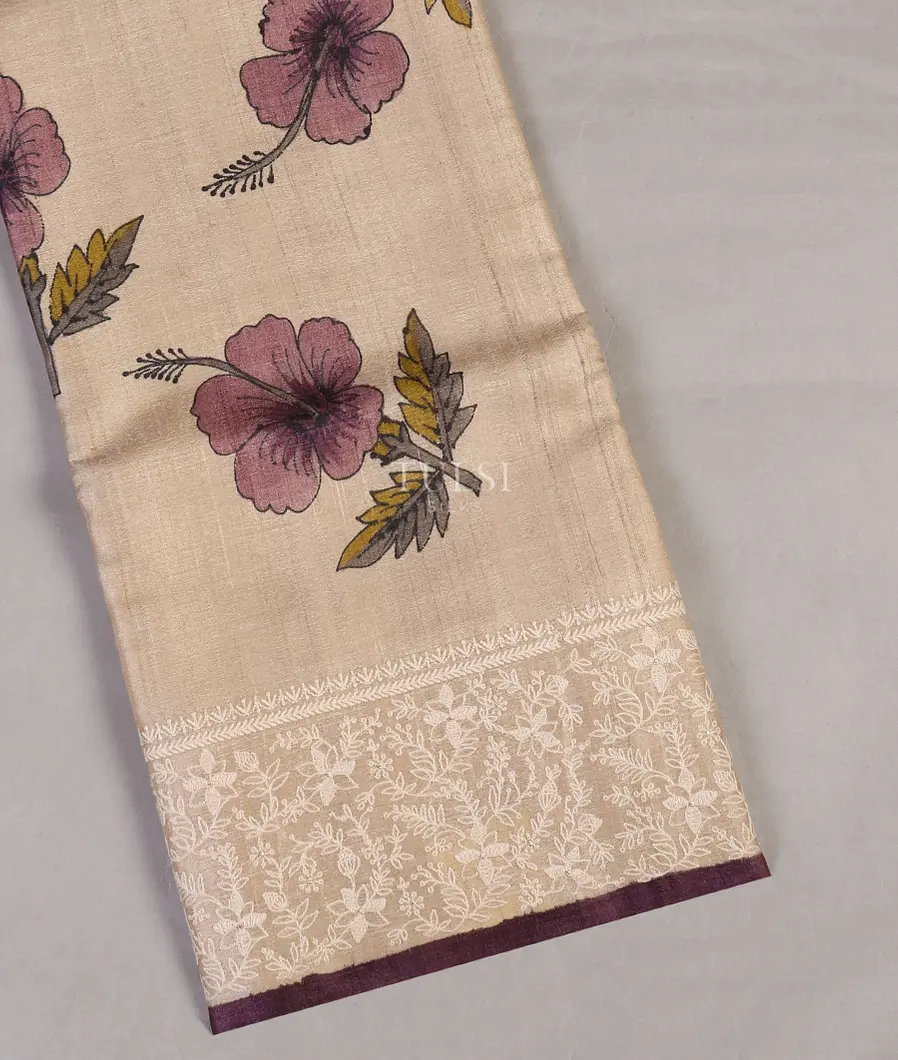 Beige Tussar Printed Saree T565269-image