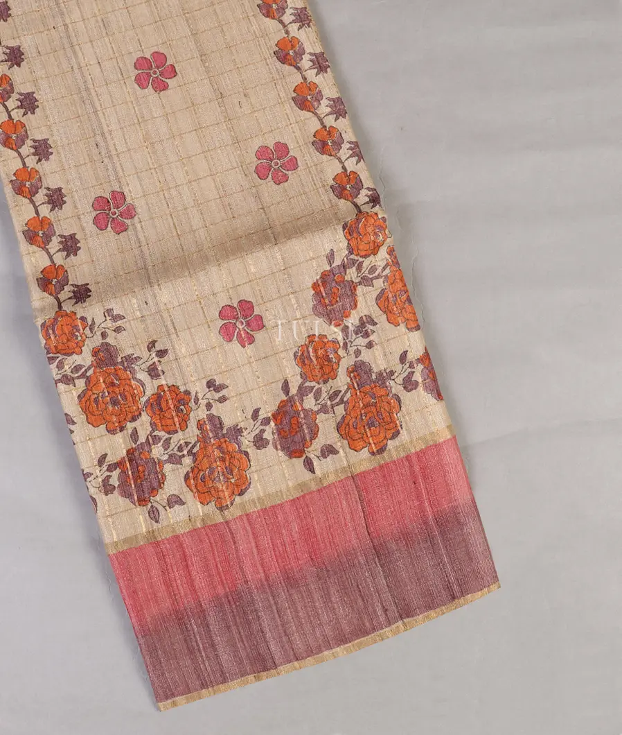 Beige Tussar Printed Saree T565235-image