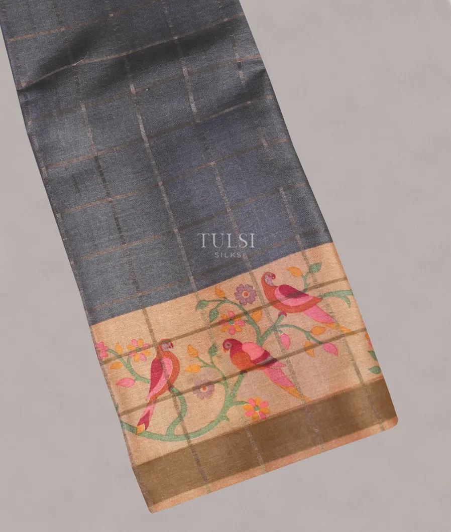 Grey Tussar Printed Saree T558643-image