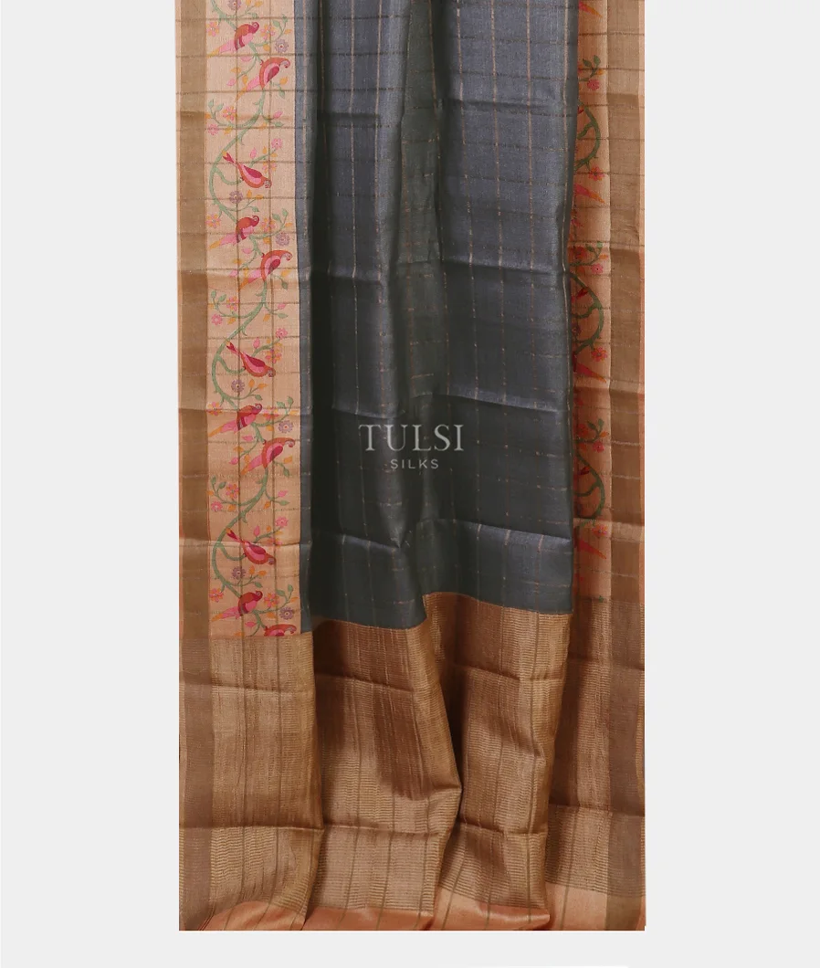 Grey Tussar Printed Saree T5586432